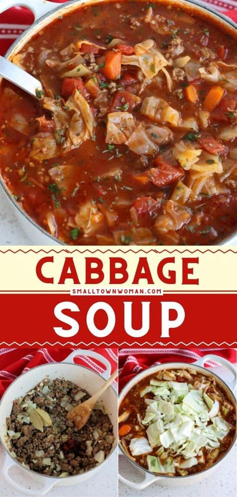 A quick family dinner idea for tonight! This is the best cabbage soup recipe made with ground beef, ground pork sausage, cabbage, onions, garlic, carrots and fire roasted tomatoes. It's perfectly seasoned making it so delicious for weeknight dinners! Save this comfort food recipe! Best Cabbage Soup Recipe, Best Cabbage Soup, Sausage Cabbage, Garlic Carrots, Cabbage Soup Recipe, Quick Family Dinners, Cabbage Roll Soup, Pork And Cabbage, Carrot Soup