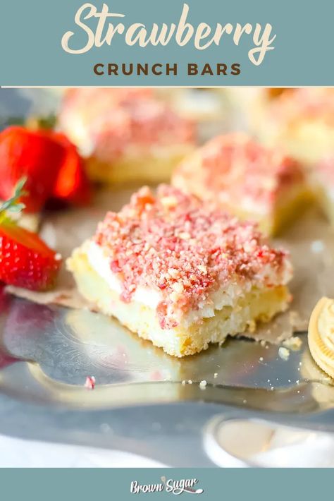 Looking for a delicious dessert that's perfect for any occasion? Try these scrumptious strawberry crunch cheesecake bars! With a creamy cheesecake filling and crunchy strawberry topping, these bars are sure to satisfy your sweet tooth. Customize the recipe to your liking and store them in the fridge for up to three days. Give them a try today!