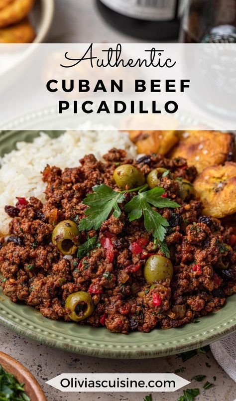 Best Cuban Picadillo Recipe, Cuban Picadillo Recipe Authentic, Cuban Picadillo Crockpot Recipe, Picadillo With Raisins, Ground Beef Spicy Recipes, Authentic Picadillo Recipe, Picadillo Recipe Cuban Authentic, Brazilian Ground Beef Recipes, Best Picadillo Recipe