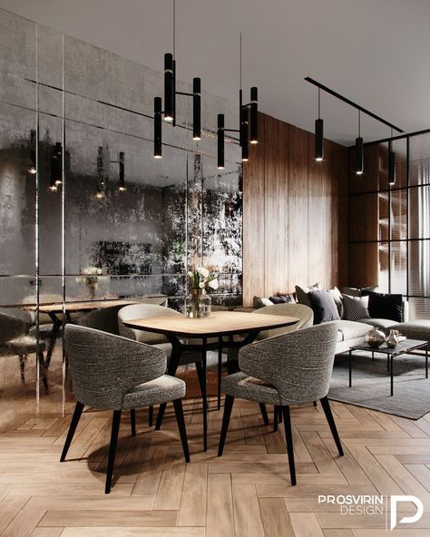 Minimalistic Apartment, Dining Room Design Luxury, Mirror Dining Room, Dinning Room Design, Luxury Dining Room, Living Room Design Decor, Dining Room Walls, Apartment Interior, Modern Dining Room