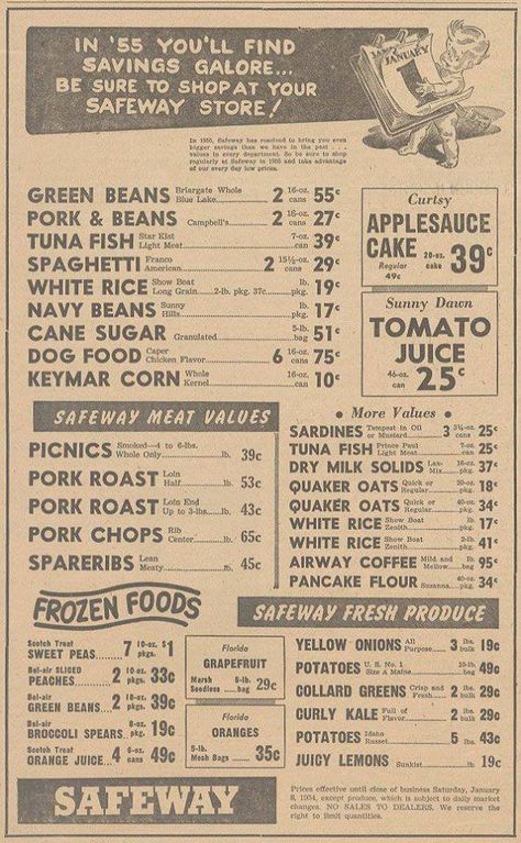 1955 Safeway Ad. - Great "Diner" typography look. Good reference for a vintage style diner menu. Purcellville Virginia, Grocery Flyer, Life In The 1950s, Vintage Grocery, Diner Menu, Food Fair, Vintage Menu, Store Ads, Old Advertisements