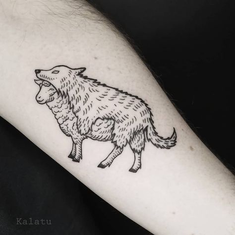 Sheep In Wolves Clothing Tattoo, Wolf Among Sheep Tattoo, Wolf In Sheep’s Clothing Tattoo, Black Sheep Tattoo Ideas, Spooky Animal Tattoos, Black Sheep Tattoo, Sheep Tattoo, Etching Tattoo, Tarot Card Tattoo