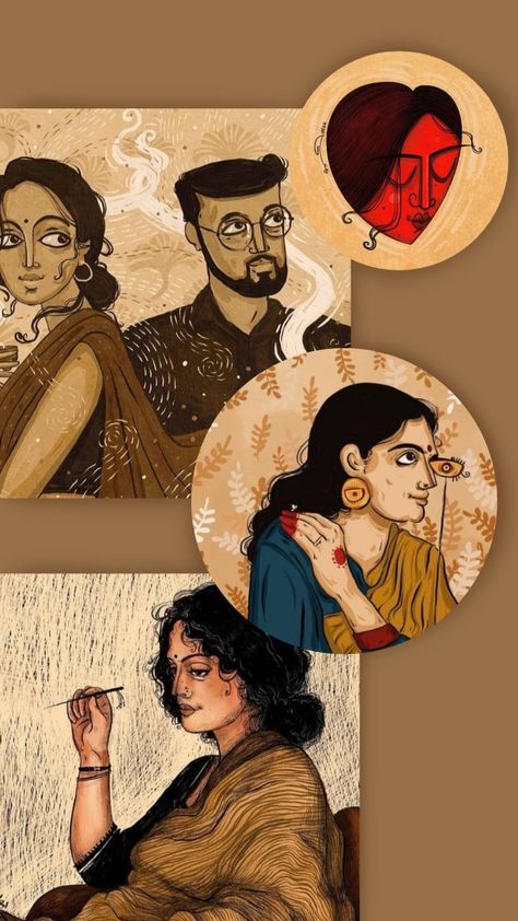 Art @joyeeta.joyart Joyeeta Joy Art, Joyeeta Art, Bengali Art Paintings, Bengali Illustration Art, Bengali Art Culture, Desi Art, Modern Indian Art, Bengali Art, Beautiful Art Paintings