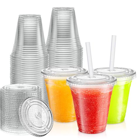 PRICES MAY VARY. 12 oz plastic cups with flat lids, with a whole for drinking straws - 100 Sets. Made from high-quality PET plastic to have a crystal clear look. Great for cold drinks like iced coffee, smoothies, bubble / buba tea, milkshakes & frozen cocktails, water, sodas, and juices. Durable & resistant cracking. Avoid the plastic cuts and mess. BPA-free and free of all questionable ingredients. These good-looking Zeml 12 oz. plastic cups with flat lids are made from high-quality PET plastic Plastic Cups With Lids, Plastic Cup With Straw, Smoothie Cups, Black Dessert, Cocktail Cup, Cups With Lids, Smoothie Cup, Juice Cup, Milk Shakes