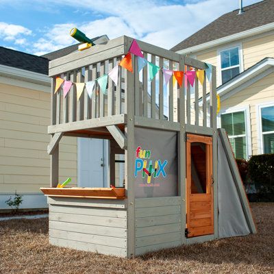 Funphix Lookout Post Wooden Playhouse Inspires Pretend Play And Outdoor Fun! It’S The Buildable Structure That Kids Can Climb On, Scramble Under, And Roleplay In. Designed With 2 Levels, It Features An Elevated Lookout Platform Plus A Ground-Floor Hangout Zone. The Top Level Is Accessed Via The Sturdy Ladder Or The Climbing Ramp With Stepping Stones - That Should Keep The Grown-Ups Out! Little Ones Can Watch Out For Bad Guys Through The Telescope, Just Like Real Guards. In The Den Below, Kids Ca Playhouse Backyard, Cedar Playhouse, Wood Playhouse, Backyard Playset, Indoor Playhouse, Playset Outdoor, Playhouse Outdoor, Wooden Playhouse, Backyard Playground