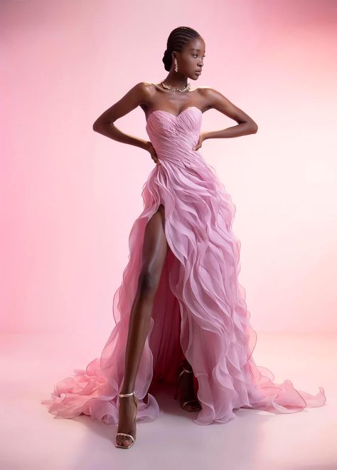 Long Soiree Dresses, Prom Photoshoot Ideas, Pink Dress Elegant, Tulle Evening Gown, Bridal Wedding Gowns, Organza Gown, R Design, Long Maxi Dresses, Glamour Dress