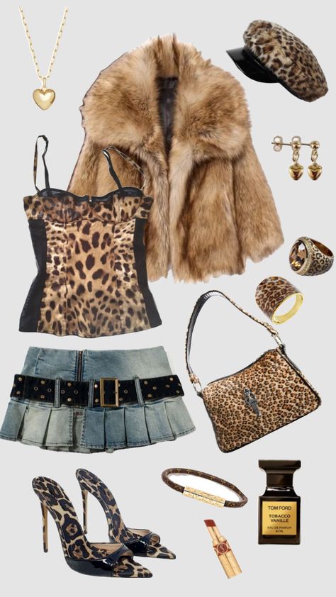 Fur Mini Skirt, Cheetah Print Outfits, Trashy Outfits, Cool Outfit Ideas, Leopard Print Outfits, Cool Outfit, 2000s Fashion Outfits, Stil Inspiration, Fashion Diy