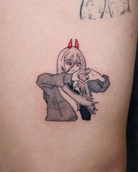 Kelly Lu on Instagram: "Happy chainsaw man day 👹 Power-chan for my coworker @baronart_juliet" Air Gear Tattoo, Power Csm Tattoo, Chain Saw Man Tattoo, Chainsaw Man Power Tattoo, Power Tattoo For Men, Csm Tattoo, Kon Tattoo, Man Tatoos, Cute Anime Tattoos