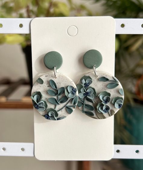 Clay Earrings Inspiration, Green Clay Earrings, Bohemian Green Polymer Clay Earrings, Sage Polymer Clay Earrings, Green Dangle Clay Earrings, Blue Floral Clay Earrings, Blue Dangle Flower Earrings In Polymer Clay, Sage Green Floral, Polymer Clay Flower Jewelry