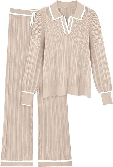 Amazon.com: LILLUSORY Women's 2 Piece Outfits Knit Lounge Sets V Neck Sweater Top And Wide Leg Pants Suits Sweatsuit Tracksuits 2024 : Clothing, Shoes & Jewelry Top And Wide Leg Pants, Cute Sweaters For Fall, Knit Lounge Set, Womens Loungewear Sets, Wide Leg Pant Suit, Women's Fashion Set, Easy Winter Outfit, Early Fall Outfit, Cozy Cardigan