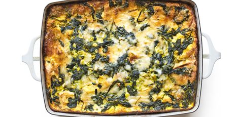 Eggs Florentine Casserole by Food Network Kitchen Brunch Casseroles, Christmas Breakfast Casserole, Eggs Florentine, Magazine Recipes, Christmas Morning Breakfast, Breakfast Goodies, Egg Dishes, Filling Breakfast, Holiday Breakfast