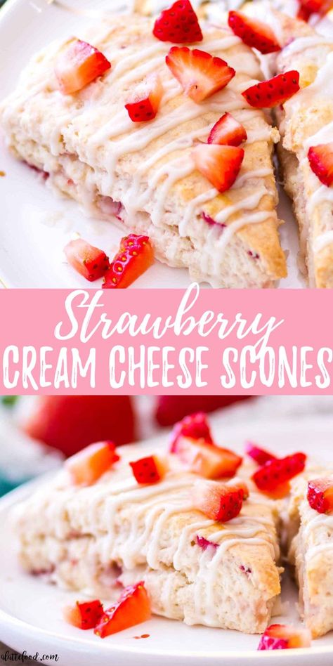 Fresh Strawberry Scones, Strawberry Cream Cheese Scones, Cream Cheese Scones Recipe, Scone Flavor Ideas, Scone Flavors, Scones Strawberry, Homemade Strawberry Cream Cheese, Strawberry Scones Recipe, Cream Cheese Scones