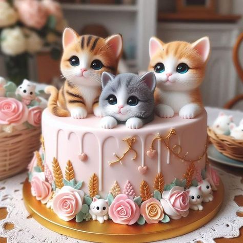 Cat Cakes Birthday, Kitten Cake, Cat Cakes, Cat Kitchen, Mermaid Theme Birthday Party, Family Cake, Beauty Cakes, Nightmares Art, Dog Cakes