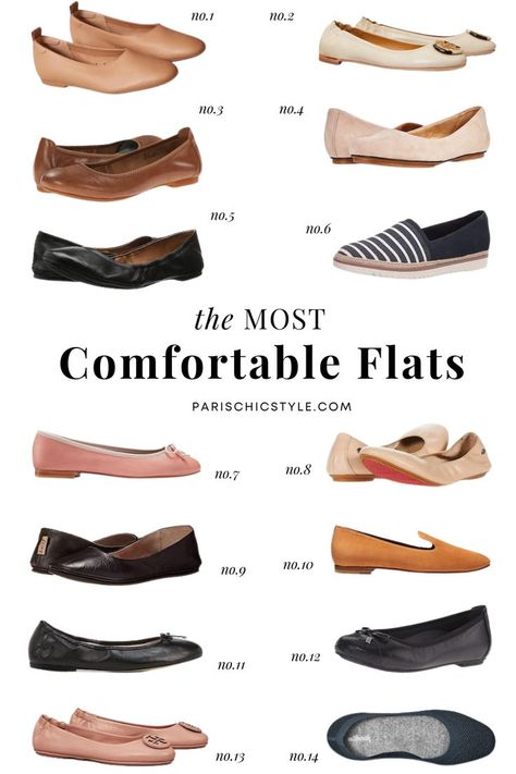 Most comfortable flats for walking and all-day wear, work, travel & street style.  Best ballet flats with arch support, heel support, and comfort.  These stylish ballet flats have cushioned insoles & flexible rubber sole.  Best ballet flats for travel easy to pack so you can take them with you everywhere. These light flats with arch support are good for walking around town or sightseeing when you're on vacation. Paris Chic Style, Parisian ballet flats, Tory Burch flats, Everlane flats Everlane Flats Outfit, Ballet Flats For Women, Everlane Ballet Flats, Comfortable Flats For Work, Most Comfortable Flats For Walking, Stylish Flat Shoes For Women, Chic Flat Shoes, Chic Flats Outfit, Women Flats 2023