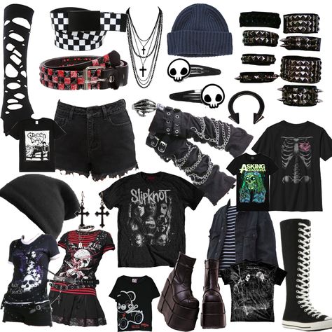 Emo Core Aesthetic Outfits, Emo Outfits Accessories, Alt Metal Fashion, Middle School Emo Aesthetic, Hot Emo Outfit Ideas, Goth Scene Aesthetic, Emo Scene Aesthetic Outfits, Aesthetic Clothes Goth, Summer Emo Outfits 2000s