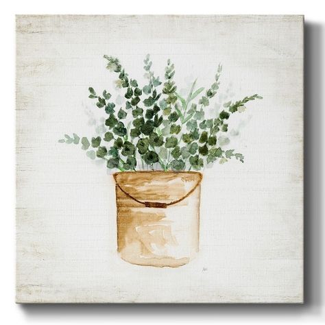 Bucket of Greenery II-Gallery Wrapped Canvas - Bed Bath & Beyond - 39927256 Neutral Watercolor Painting, Greenery Painting, Greenery Art, Watercolor House Painting, Watercolor Greenery, Acrylic Painting Lessons, Diy Watercolor Painting, Watercolor Projects, Watercolor Paintings Easy