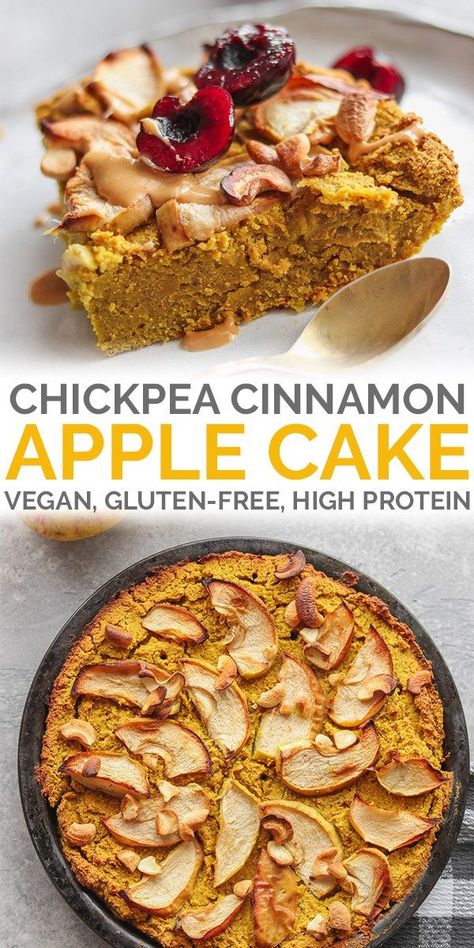 This chickpea cinnamon apple cake is a delicious, high-protein vegan dessert. It's healthy, gluten-free and also delicious when eaten for breakfast, or a post-workout snack! #vegancake #healthydessert #applecake #chickpeas #glutenfreebaking Chickpea Cakes, Chickpea Vegan, Vegan Apple Cake, Cheesecake Vegan, Dessert Oreo, Vegan Apple, Vegan Cake Recipes, Healthy Vegan Snacks, Desserts Vegan