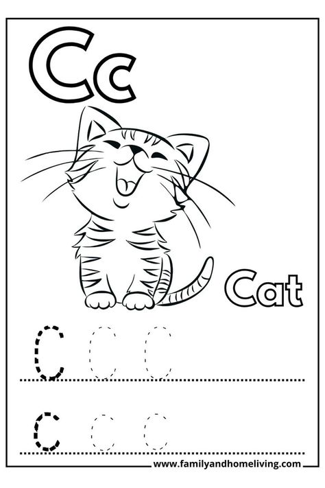 Fun and free coloring printables for kids to learn the letter C. Easy to download and print. Ideal for preschoolers. Coloring Printables For Kids, C Coloring Pages, Letter C Preschool, Free Coloring Printables, C For Cat, Preschool Friendship, Letter C Coloring Pages, Earth Day Worksheets, Preschool Letter Crafts