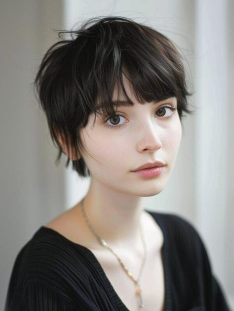 Short Short Hair With Bangs, Pixie Cut Straight, Short Womens Haircuts Round Face, Cute Pixie Haircuts With Bangs, Pixie Haircut Bangs, Girls Short Hair, Women’s Short Hair With Bangs, Short Straight Hair Pixie, Thick Short Bangs