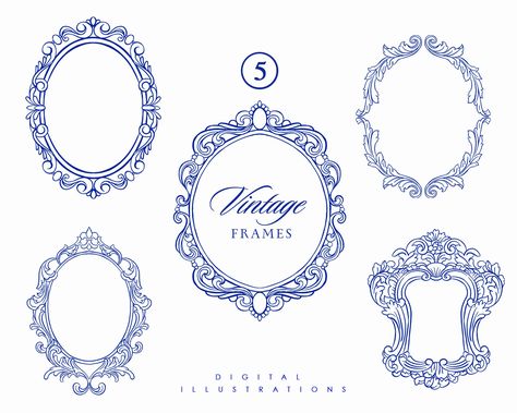 Vintage Line Art, Chinoiserie Wedding, Digital Decorations, Frames Vintage, Baroque Frames, Wedding Crest, Line Art Vector, Logo Floral, Baroque Design