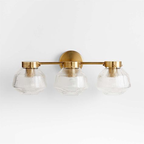 Bathroom Lighting and Vanity Lights | Crate & Barrel Nice Houses, Brass Vanity Light, Vanity Lights Bathroom, Floor Bathroom, Bathroom Sconces, Crate Barrel, Ribbed Glass, Bathroom Wall Sconces, Flute Glass