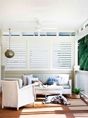 Porch Privacy, Outdoor Shutters, White Shutters, Pergola Ideas, Enclosed Patio, Outdoor Blinds, Diy Deck, The Porch, Outdoor Deck