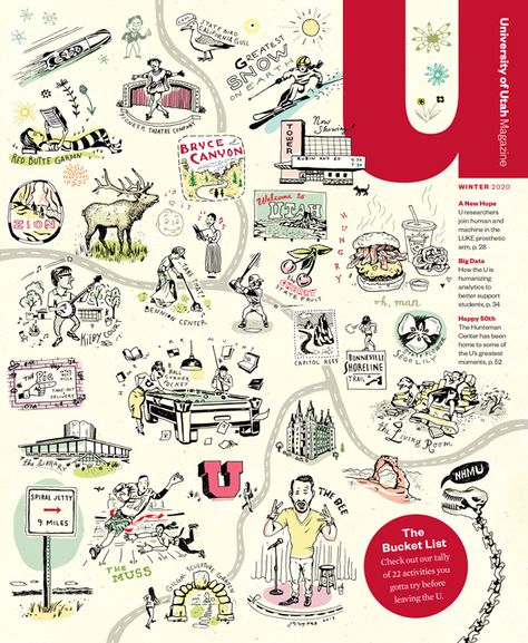 The University of Utah Magazine - John S. Dykes illustration University Of Utah Aesthetic, U Of Utah, University Of Utah Football, Shot Ski, Utah Football, Zion Utah, Utah Utes, People Figures, State Birds