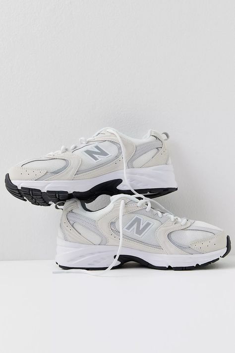 New Balance 530 Sneakers | Free People Womens New Balance Sneaker, Womens Nike Shoes Trendy, Baguette, Trendy Shoes New Balance, Comfy Running Shoes, Trendy New Balance Sneakers, Cute Workout Shoes, Cute White Shoes, Dad Shoes Outfit