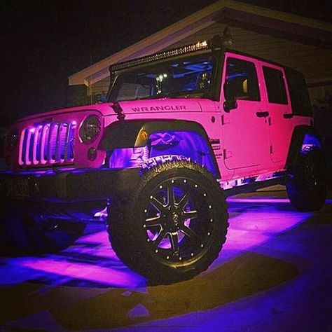 Neon Pink #Jeep Pink Jeep Accessories, Pink Jeep Wrangler, Auto Jeep, Custom Jeep Wrangler, Pink Jeep, Jeep Wrangler Accessories, Wrangler Jeep, Black Jeep, Wrangler Accessories