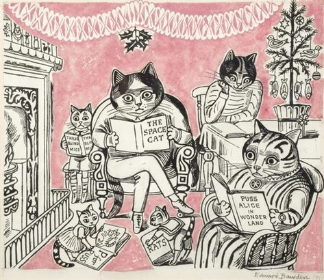 Edward Bawden, Space Cat, Cats Illustration, British Art, Ink Illustrations, Cat Illustration, Children's Book Illustration, Book Illustration, Christmas Cats