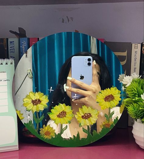 Painted Mirror, Art Mirror, Mirror Painting, Sunflower Painting, Sunflower, Mirror, Pins, Quick Saves, Art