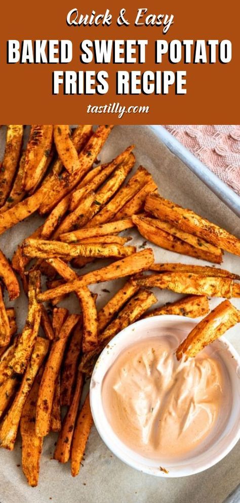 Learn how to make crispy Sweet Potato Fries! Soak, season, and bake for a healthier, flavorful side dish. Perfect with any dipping sauce! 🍟 #SweetPotatoFries #CrispyFries #BakedFries #HealthyRecipes Oven Roasted Sweet Potato Fries, Easy Baked Sweet Potato, Sweet Potato Fries Seasoning, Easy Sweet Potato Fries, Best Baked Sweet Potato, Homemade Sweet Potato Fries, Sweet Potato Fries Recipe, Easy Sweet Potato Recipes, Best Fries