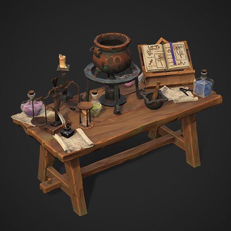 ArtStation - Props: Brewing Station Fantasy Props Diy, Witch Station, Alchemy Station, Prop Design Concept Art, Bar Concept Art, Game Assets Concept Art, Prop Artwork, Concept Art Props, Shop Concept Art