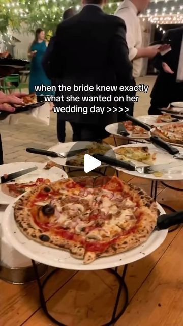 Carats & Cake on Instagram: "Life hack: Weddings are really just an excuse to have a giant pizza party with your closest friends. We are here for every moment of this @billybrickshq-filled reception. Comment a couple below with a wedding day menu filled with pizza possibilities. #caratsandcake 🍽️: @billybrickshq" Pizza At Wedding Reception, Pizza Bar Wedding, Pizza Wedding Reception, Wedding Pizza Bar, Pizza Party Menu, Pizza Party Wedding, Pizza Party Ideas, Pizza Wedding, Giant Pizza