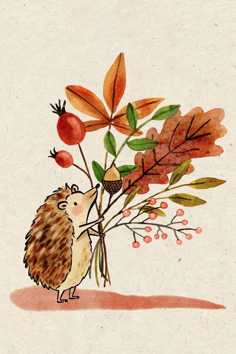 An autumn bouquet anyone? Hedgy is in a generous mood today... 🍂🍃🍁 Autumn Bouquet Drawing, Cute Autumn Drawings Easy, Autumn Illustration Aesthetic, Fall Pictures Drawing, Autumn Easy Drawings, Autumn Drawings Aesthetic, Easy Autumn Drawings, Autumn Prompts, Autumn Drawing Ideas Easy