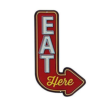 Open Road Brands 90151356 Die Cut Embossed Tin Sign, Eat Here Arrow Diner Sign, Diner Decor, Vintage Diner, Boy Wall Art, Retro Diner, American Diner, Tin Walls, Embossed Metal, Retro Sign