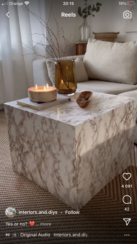 Marble Cube Coffee Table, Mariedamm Table Ikea Hack, Calcutta Marble Coffee Table, Marble End Table Living Rooms, Faux Marble Side Table, Diy Plinth Coffee Table, Ikea Coffee Table Decor, Lack Side Table Hack, Marble Coffee Table Diy