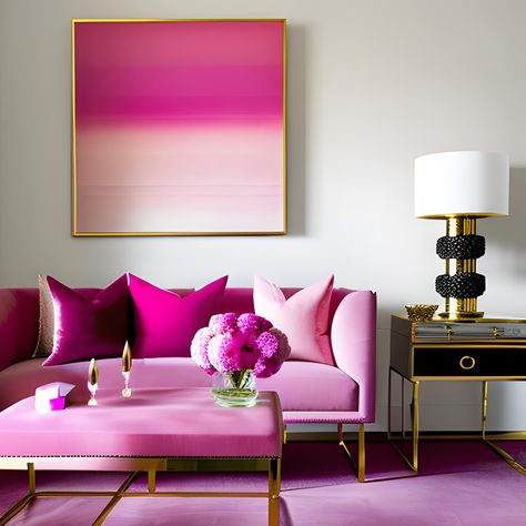 Magenta Living Room, Pink Living Room Aesthetic, Pink Airbnb, Magenta Office, Blush Pink Living Room, Havenly Living Room, Living Room Aesthetic, Colourful Living Room Decor, Glam Living