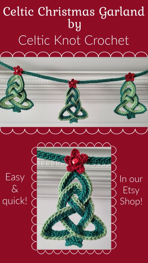 Crochet Christmas Garland - Celtic Pattern by Celtic Knot Crochet Celtic Knot Christmas Tree, Crochet Spiral Christmas Tree Pattern, Crochet Celtic Knot Christmas Tree, Christmas Cat Crochet Pattern Free, Celtic Knot Crochet Pattern, Christmas Crochet Decorations Patterns, Yule Crochet Patterns Free, Celtic Knot Crochet Pattern Free, Decorative Crochet Stitch