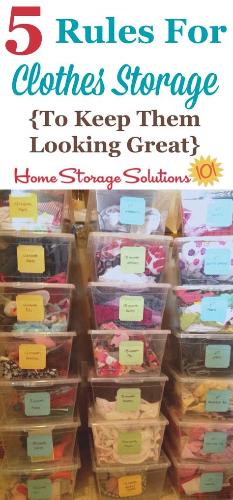 The 5 rules of clothes storage to keep them free from damage while they're stored, and looking great again when you pull them back out {on Home Storage Solutions 101} Seasonal Clothing Storage, Declutter 365, Diy Organize, Seasonal Storage, Kids Clothes Storage, Diy Clothes Storage, Organizing Stuff, Baby Clothes Storage, Organizational Tips