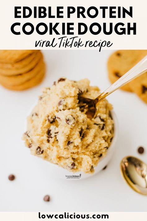 This Edible Protein Cookie Dough with Cottage Cheese is a tasty high protein snack! It’s the viral cottage cheese cookie dough you’ve seen on TikTok that everybody is going nuts for! It’s made with simple ingredients and takes less than 10 minutes to make. Roll into balls to make Edible Protein Cookie Dough Bites! They’re great for meal prep too. Protein Cookie Dough recipe from @lowcalicious - visit lowcalicious.com for more delicious low calorie recipes and free healthy weekly meal plans. Protein Oatmeal Cookie Dough, Protein Edible Cookie Dough, Edible Protein Cookie Dough, Protein Cookie Dough Bites, Protein Cookie Dough Recipe, Protein Powder Cookies, High Protein Cookies, Clean Treats, Edible Cookie Dough Recipe