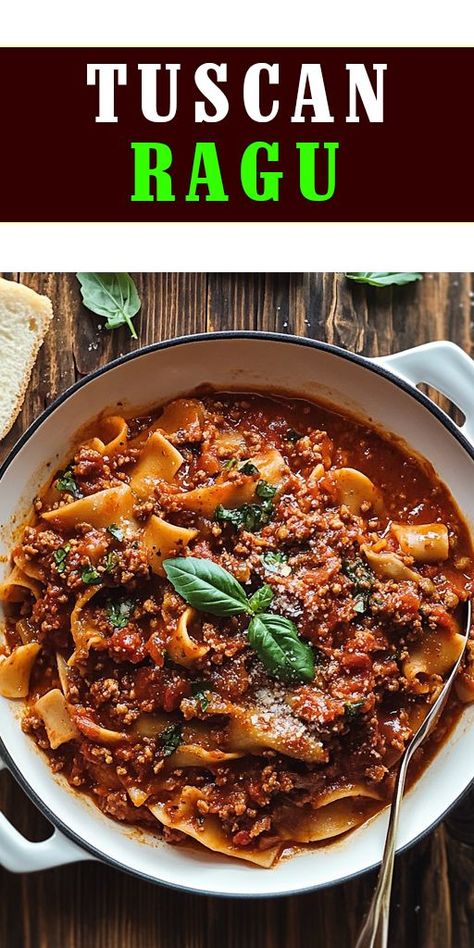 Experience the rich flavors of Tuscan Ragu! This hearty, traditional Italian sauce is made with tender meat, tomatoes, and a blend of aromatic herbs, creating a perfect pairing for your favorite pasta. 👉 Ready to savor the taste of Tuscany? Click for the full recipe and tips to make your ragu unforgettable! #TuscanRagu #ItalianCuisine #PastaRecipes #ComfortFood #HomemadeSauce #SlowCooked #AuthenticFlavors #HeartyMeals #FoodieFavorites #ItalianCooking Tuscan Ragu Recipe, Ragu Sauce Recipes, Beef Ragu Recipe, Ragu Pasta Sauce, Meat Ragu, Italian Meat Sauce, Sausage Ragu, Pork Ragu, Ragu Sauce