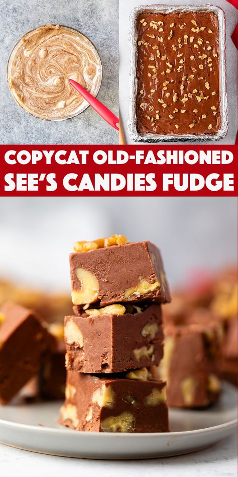 Old-Fashioned Copycat See's Candy Fudge Recipe - rich homemade chocolate fudge made with semi sweet chocolate chips and marshmallow creme. A copycat See's Fudge recipe just like grandma used to make. Sees Candy Recipes Copycat Fudge, Sees Candy Fudge Recipe, Fudge Made With Chocolate Chips, See’s Fudge Recipe, See’s Candy Fudge Recipe, Semi Sweet Chocolate Chip Recipes, See's Candy Fudge Recipe, Mackinac Fudge, Sees Fudge Recipe