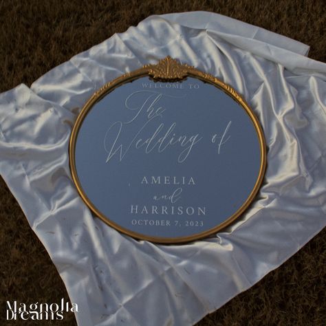 Circle Mirror Wedding Sign, Reception Entrance Ideas, Gold Circle Mirror, Large Gold Mirror, Gold Round Mirror, Mirror Wedding Signs, Gold Ornate Mirror, Black Round Mirror, Signs For Weddings