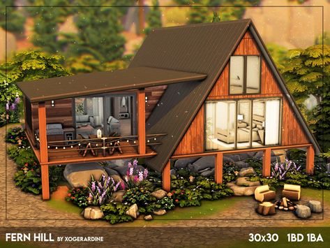 Sims 4 Houses Cabin, Sims 4 Treehouse Build, Sims 4 Cabin In The Woods, Sims Cabin House, Sims 4 Two Houses One Lot, Sims 4 Wooden House, Sims 4 Terrain Ideas, Sims 4 A Frame House, Sims 4 Cc Cabin