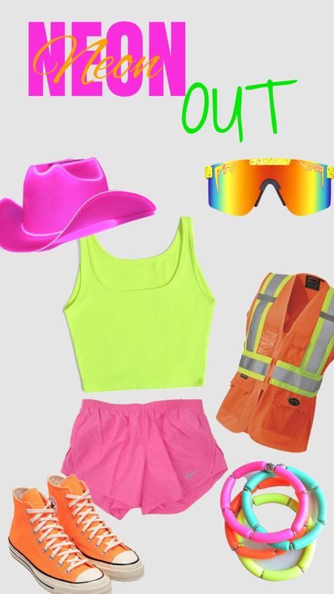 Check out reillrea000's Shuffles Neon Outfits Aesthetic, Neon Fits, Spirit Weeks, Neon Party Outfits, Preppy Halloween, Xmas Party Outfits, Everyday Outfits Summer, Spirit Week Outfits, Preppy Fits