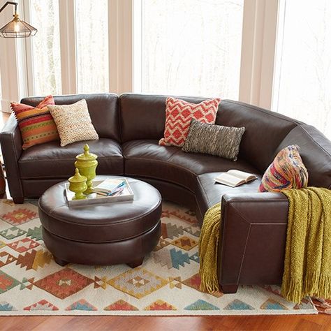 Curved Leather Sectional by La-Z-Boy - La-Z-Boy Seattle - Medium Lazyboy Sectional, Leather Sectional Living Room, Curved Sofa Living Room, Sofa Kulit, Curved Couch, Home Office Furniture Design, Leather Couches Living Room, Vintage Furniture Design, Furnitur Ruang Keluarga