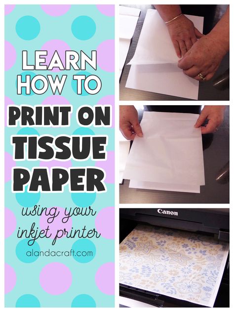 How to Print on Tissue Paper - Tutorial. This is great for creating printed textured backgrounds for scrapbooking or art journals. Print On Tissue Paper, Printing On Tissue Paper, How To Make A Paper Bag, Tissue Paper Art, Paper Bag Scrapbook, Art Journal Tutorial, Decoupage Tissue Paper, Decoupage Diy, Birthday Scrapbook