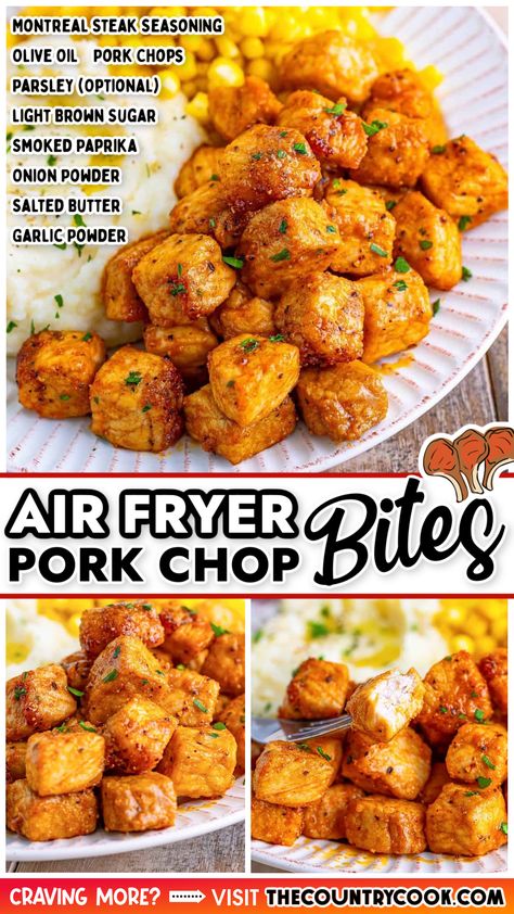 Cubed Pork Chop Recipes Air Fryer, Best Air Fryer Pork Chop Recipe, Essen, Air Fryer Pork Chunks, Pork Nuggets Air Fryer, Porkchops Dinner Ideas Air Fryer, Air Fry Pork Chop Recipes, Pork Cubes In Air Fryer, East Air Fryer Dinner Recipes