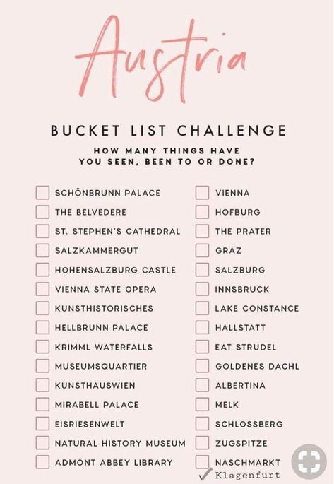 Austria Bucket List Challenge Bucket List Challenge, Australia Bucket List, Daisy Perfume, Mexico Travel Destinations, Austria Travel, Travel Checklist, Bucket Lists, Dream Travel Destinations, I Want To Travel